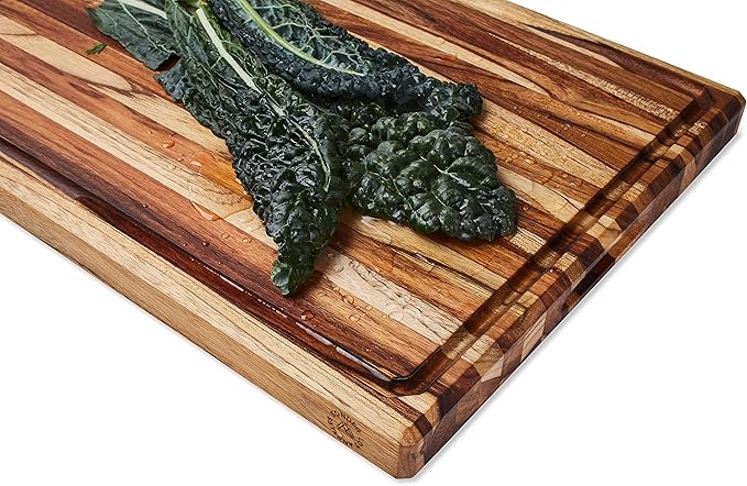Sonder Los Angeles, XL Thick Teak Wood Cutting Board for Kitchen with Juice Groove, Sorting Compartments, Charcuterie Cheese Board 20x15x1.5 in (Gift Box Included)