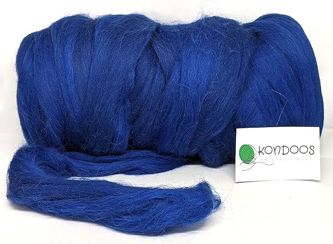 Kondoos Colored Natural Wool roving, 1 lb. Best Wool for Needle Felting, Wet Felting, handcrafts and Spinning. (Electric Blue, 1 lb)