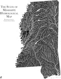 Muir Way Hydrological River Map of Mississippi - Watershed Topographic Wall Art for Home, Office, or Travel Decor - Unframed Flat Paper Print, 18x24