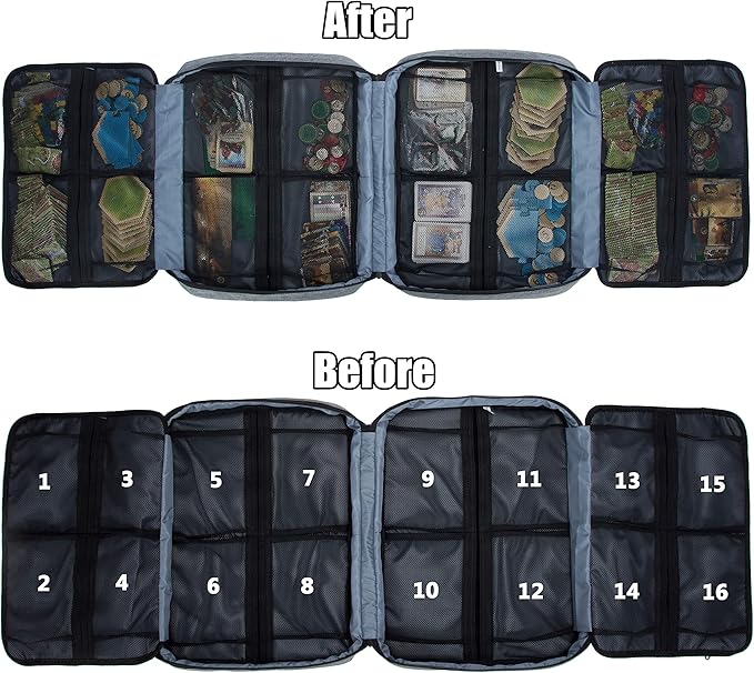 KISLANE Board Game Carrying Case with 18 Pockets for Board Games, Pieces, Tokens, Cards and More, Expandable Board Game Storage Solution for Travel, Party, Gathering