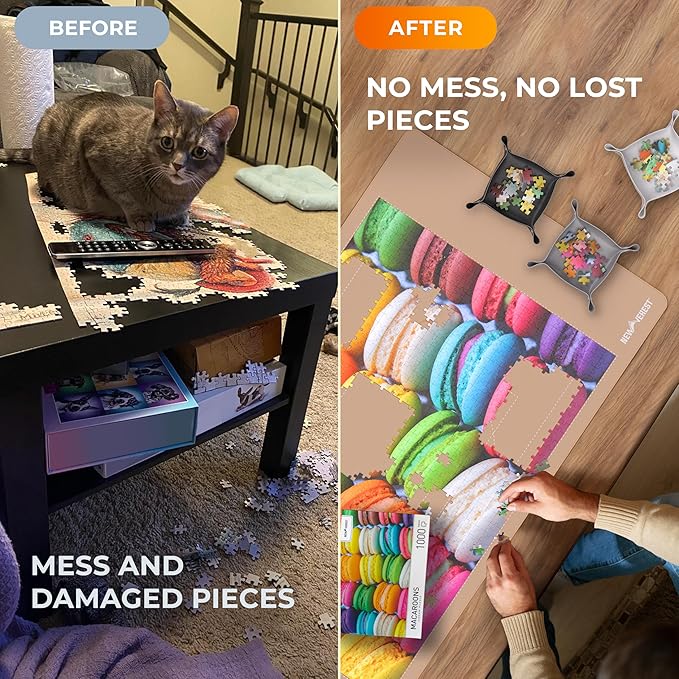 The Original Newverest Jigsaw Puzzle Mat Roll Up, Rose Gold, 46” x 26” Portable Keeper Up to 1500 pieces with Non-Slip Rubber Bottom & Smooth Top + 3 Puzzle Sorting Trays & Travel-Friendly Storage Bag