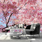 AFZEVEB-Pink Flower Wallpaper Natural Landscape Floral Wall Mural for Bedroom 136"x96"(Not Peel and Stick)