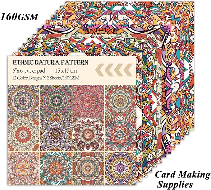 24 Sheets 12 Designs Scrapbook Paper Pad,6"×6” Single-Sided Decopodge Craft Cardstock Paper,Scrapbooking DIY Decorative Background Cardmaking Supplies.Datura