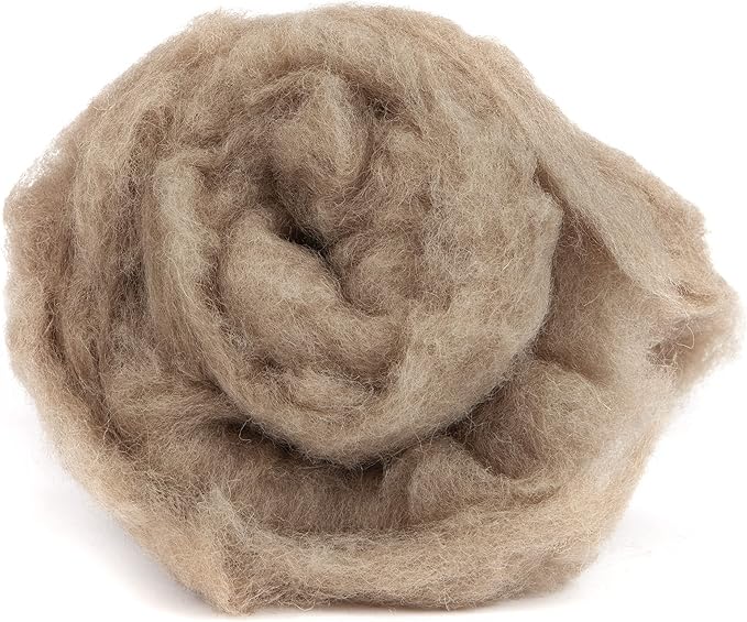 Desert Breeze Distributing Maori Wool Carded Batting, 100% Natural New Zealand Wool Made by DHG in Italy for Needle Felting, 3.5 OZ, 27 Micron, Color Earth Brown