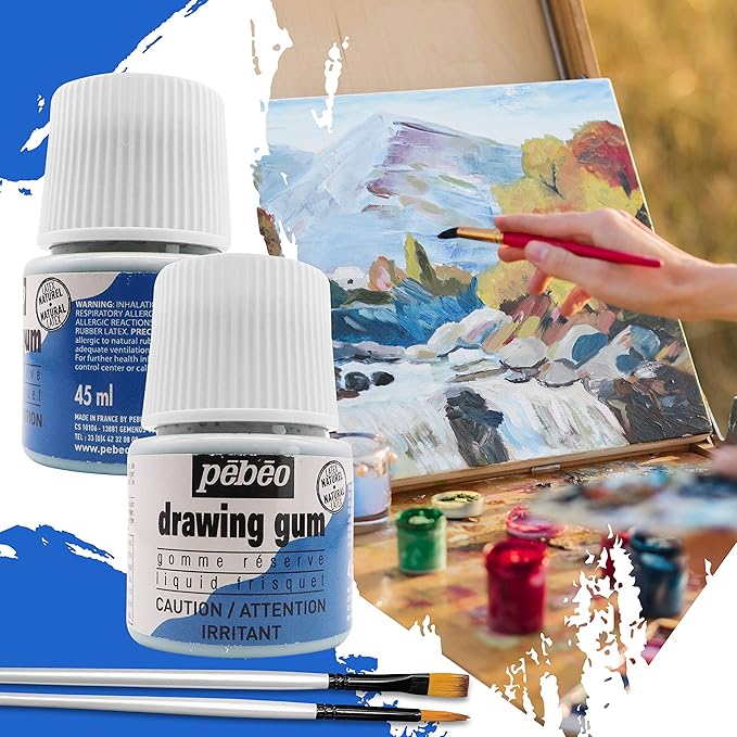 Pebeo Drawing Gum Made in France - Masking Fluid for Watercolor Painting and Various Art Projects - Bundled with Moshify Applicator Brush Set