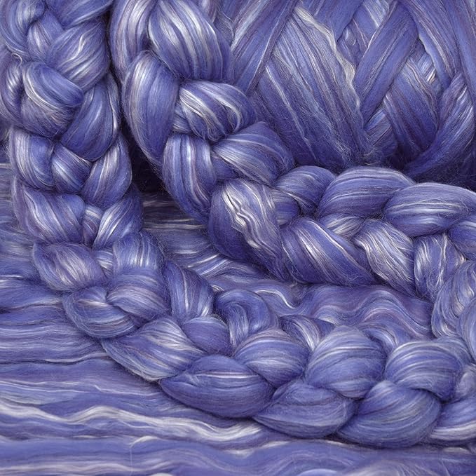 Merino Silk Luxe Tonal Designer Blend. Superfine Merino, Mulberry Silk, Tussah Silk. Top Roving for Spinning or Felting. Velvet Dream 4oz