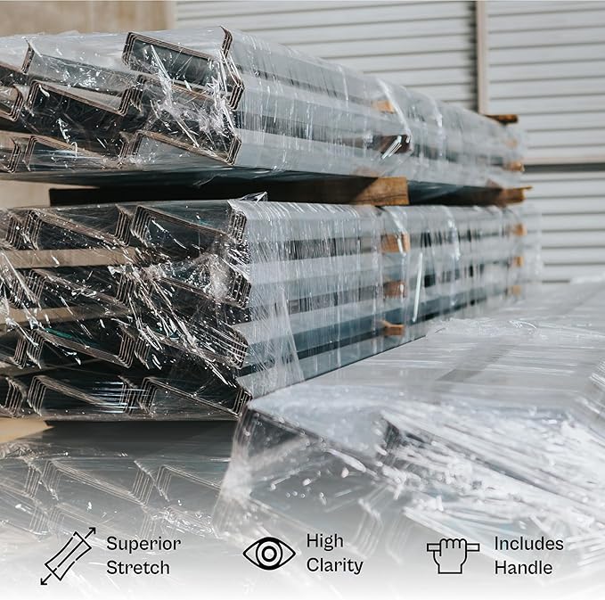 PSBM Mini Stretch Wrap with Handle, 12 Pack, 5 Inch x 650 Feet, 100 Gauge, Clear, Small Plastic Cling Film for Pallets Moving Storing
