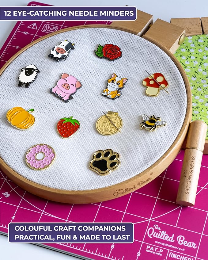 The Quilted Bear Needle Minder - Needle Minder Magnet for Keeping Sewing & Embroidery Needles, Cross Stitch Needles Safe - Stress Free Stitching Cross Stitch Supplies & Embroidery Supplies (Bee)