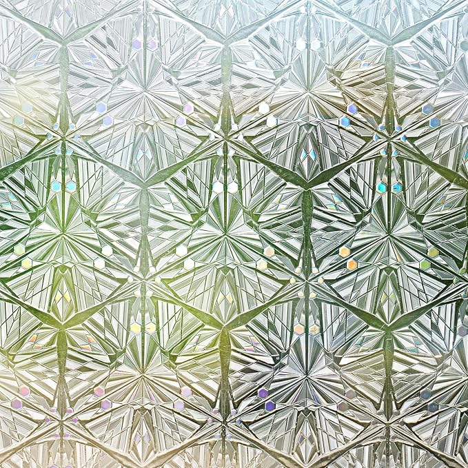 rabbitgoo Window Privacy Film Stained Glass Window Film, Decorative Stickers Removable UV Sun Blocking Clings Door Coverings, Diamond Pattern, 35.4 x 78.7 inches