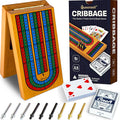 Cribbage Board Game Set with Storage - Classic Game Travel Cribbage Board with Wooden Card Storage for Adults & Kids - Ideal for Game Night