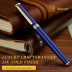 BEILUNER Blue Fountain Pen,Stunning Luxury Pens with 24K Gold Finish, Gorgeous 24K Gilded Nib(Medium), Fancy Pen Gift for Men&Women -Ink Converter-Elegant, Reliable,Nice Pen for Writing