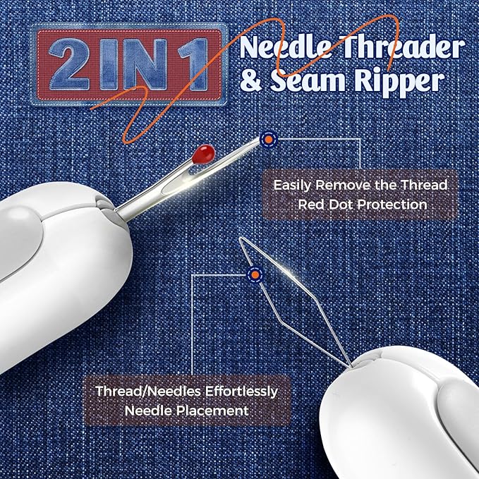 2 in 1 Needle Threader Seam Ripper Tool for Easy Needle Threading and Stitch Removal, Multifunctional Hand Sewing Tools Automatic Threading Tool Stitch Ripper (Beige & Green & White)