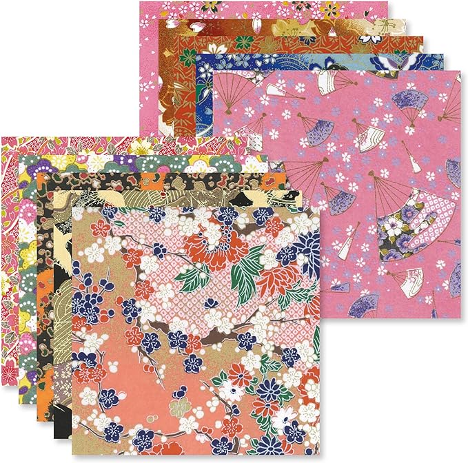 Origami Paper Kit 50 Sheets 6 Inch Square Double Sided Color 10 Vivid Sakura Washi Chiyo Colors for Hand Crafts Origami Paper Arts Creativity.Cherry Blossoms