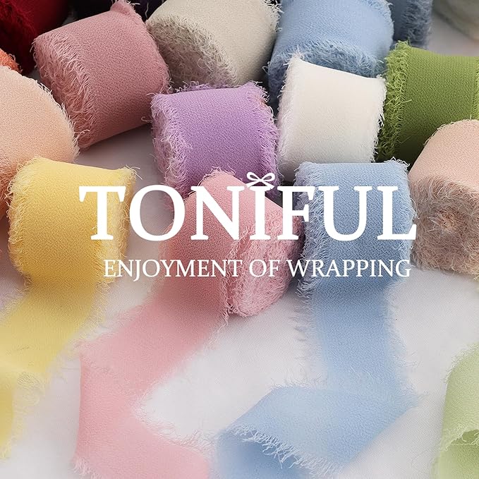 TONIFUL 4 Rolls Pink & Blue Chiffon Ribbon 1 1/2 Inch 5.5 Yards Fabric Silk for Gift Wrapping, Wedding Party Decoration, Flower Bouquet, Bows Making, DIY Crafts