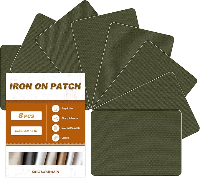 Iron on Patches, 8 Pieces Iron on Canvas Patches, Fabric Patches for Couch, Tent, Clothing, Seat, Canvas Repair Decorating Kit 3.7" by 4.9" (9.5 cm x 12.5 cm, Grass Green)
