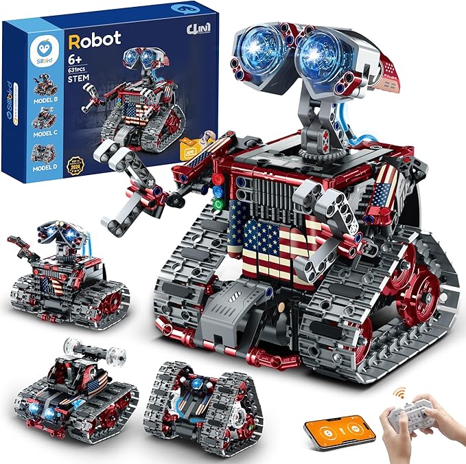 Sillbird Robot Building Kit with Remote Control Gifts for Kids Boys Ages 8-12, STEM Coding Robotic Technic Tracked Racer Car Toys for Birthday - Build 4in1 Model with 631 Pieces