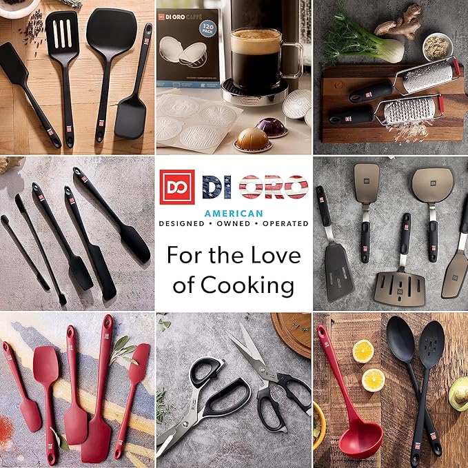 DI ORO - Large Silicone Spatula - 600ºF Heat-Resistant Spatula - Seamless Design - Pro-Grade Non-Stick Silicone Rubber with Reinforced Stainless Steel S-Core Technology (RED)