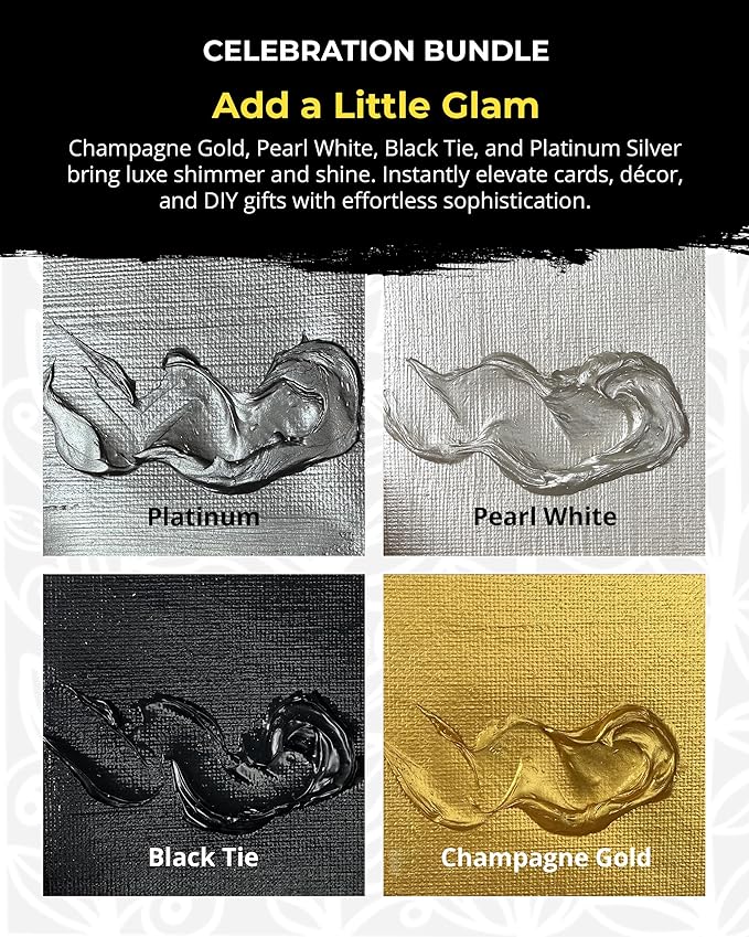 The Crafter's Workshop Stencil Butter - Celebration Acrylic Paint Set - Boutique Metallic Texture Paste for Art, Canvas, Journals, & Cards - 4 x 2oz Jars