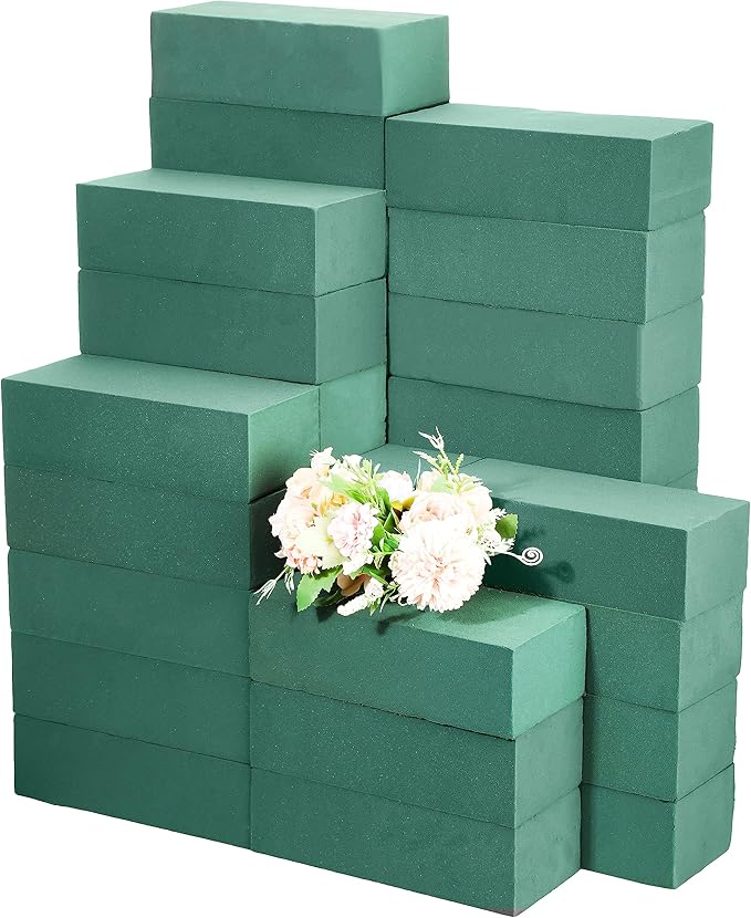 Marsui 30Pcs Floral Foam Blocks Dry and Wet Florist Foam Brick Flower Arrangements Supplies for Fresh and Artificial Flowers Craft Plant Filler Decoration, Green(9 x 4 x 3 Inch)
