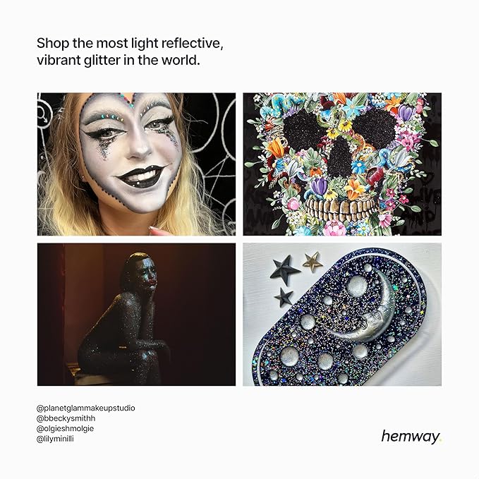 Hemway Glitter for Resin 100g Black Metallic Crystals for Epoxy Craft Super Chunky Flakes Tumblers Wax Melt