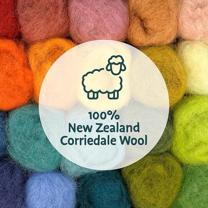 Woolbuddy Wool Roving Kit - 40 Vibrant Corriedale Wool Colors for Wet & Dry Felting – Soft, Carded Core Wool for Beginners & Artists – Premium Felting Supplies