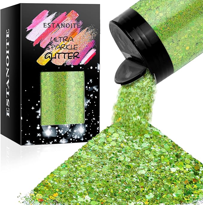Holographic Chunky Glitter, 5.64oz/160g Extra Fine Glitter Powder Mixed Chunky Flake, Iridescent Sequins Bulk for Nail Art, Crafts Epoxy Resin, Festival Glitter for Party Decor (Dazzling Green)