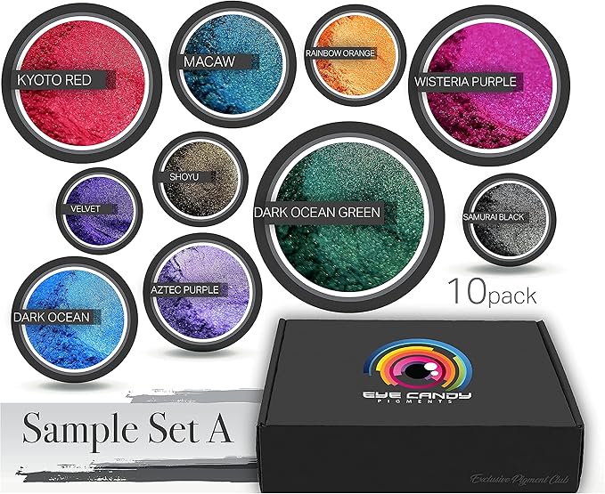 Eye Candy Pigments Variety Mica Pigment Powder Set A - Epoxy Resin Art - Woodworking - Cosmetic Grade Mica Powder - Bath Bombs - Pigment Powder Variety Pack - 50g - Non-Toxic - Skin Safe
