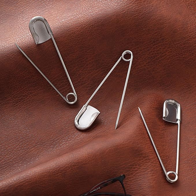 Juexica 40 Pcs 5 Inch Jumbo Stainless Steel Safety Pins Large Heavy Duty Huge Strong Laundry Pins for Upholstery Sewing Quilting Key Rings Craft Outdoor (Silver)