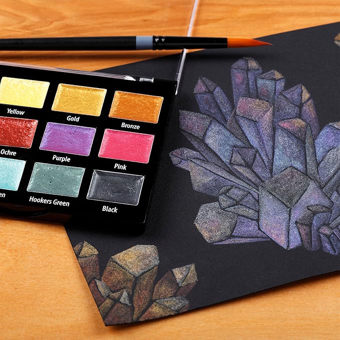Soho Urban Artist Metallic Watercolors Set – 12 Vibrant Metallic Half Pans in Travel Case – Professional Shimmer Watercolor Paint Set for Artists, Crafters & Mixed Media