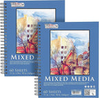 U.S. Art Supply 11"x14" Mixed Media Sketchbook, 2 Pack (60 Sheets), 98 lb (160 GSM) - Spiral-Bound Pad with Perforated Acid-Free Paper - Artist Sketch Book for Drawing, Painting, Watercolor