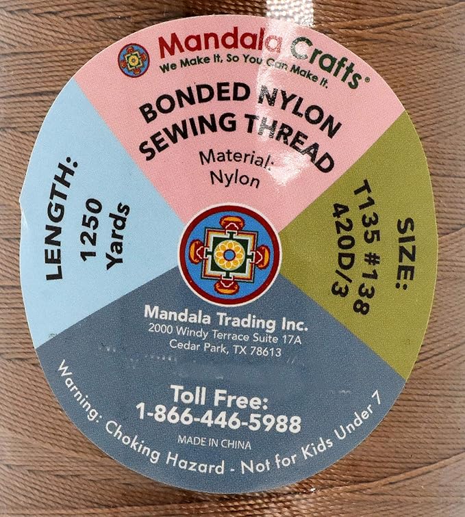 Mandala Crafts Bonded Nylon Thread Russet Brown Heavy Duty Sewing Threads - 1250 YDs Size 138 420D T135 Tex 135 Thread for Leather Jeans Weaving Outdoor Marine Upholstery Threads