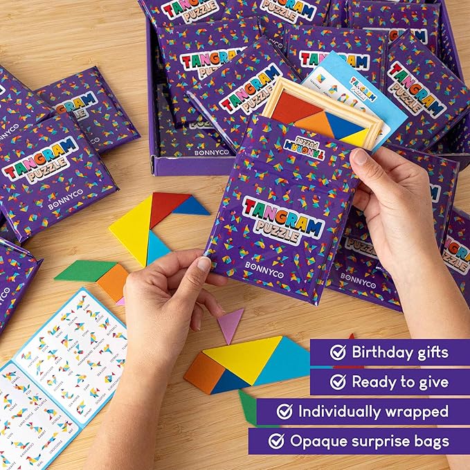 Tangram Puzzle Wooden Pack 30 Kids Party Favors - BONNYCO | Goodie Bags Stuffers for Kids 3-5 4-8, Return Gifts for Birthday Party Goody Bag Stuffers | Pinata Filler Toys Bulk Classroom Prizes Rewards
