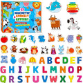 Large Magnetic Letters and Animals, Educational Learning Tool for Kids Word Recognition 52 Pieces Magnets Include 26 Colorful Alphabet Letters and Corresponding Cartoon Images