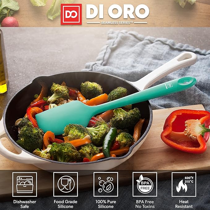 DI ORO Silicone Spatula - 600°F Heat-Resistant Rubber Kitchen Spatula for Baking, Scraping, & Mixing - BPA Free Nonstick Cookware Safe Flexible Utensil for Cooking - Seamless & Dishwasher Safe (Mint)