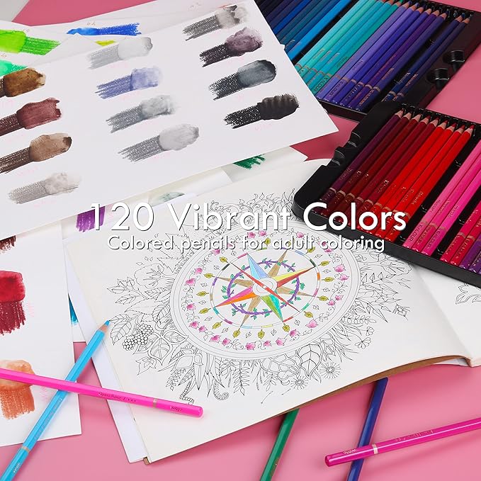 KALOUR Watercolor Pencils, 120 Colors, Blendable Wet or Dry, Water-Soluble Colored Pencils for Artists and Beginners