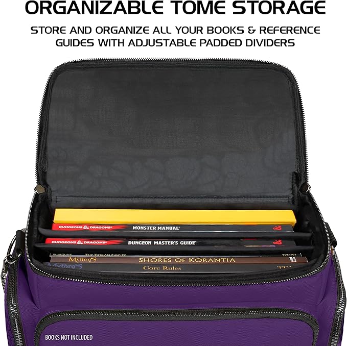 ENHANCE Travel Bag for DND Collector's Edition, Bag Compatible with Dungeons and Dragons, Battle Mat Holder, Dice Pockets and Accessories, Carry 4-8 Books (Purple Dragon)