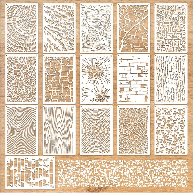 16 Pieces Stencils for Painting, Abstract Texture Mixed Media Art Supplies Crafts Reusable Layering Stencil Brick Pattern Templates for Drawing Card Making Canvas Furniture Paper (Texture)