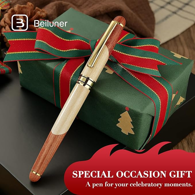 BEILUNER Luxury Wood Ballpoint Pen Writing Set,Maple-Elegant Fancy Nice Gift Pen Set for Signature Calligraphy Office Fancy Nice Supplies - Christmas Gift Boxed with Extra Refills (Black)