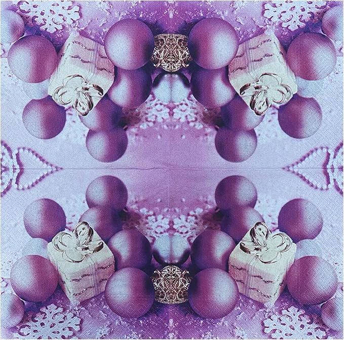 20-ct 13x13 Christmas Paper Decoupage Napkins, 3-Ply Servilletas Tissue Napkin for Dinner and Parties, Disposable Napkins (Lilac Xmas)