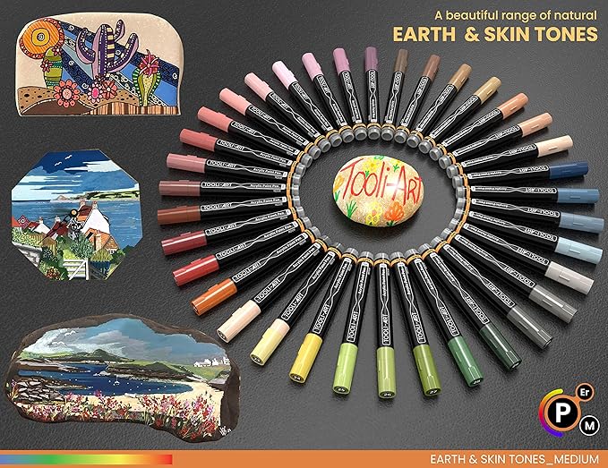 36 Acrylic Paint Pens Skin and Natural Earth Tone Marker Set For Rock Painting, Canvas, Mugs, Glass, Plastic, Wood, Metal, Fabric, Scrapbooking, Most Surfaces. Quick Drying Waterbased (MEDIUM)