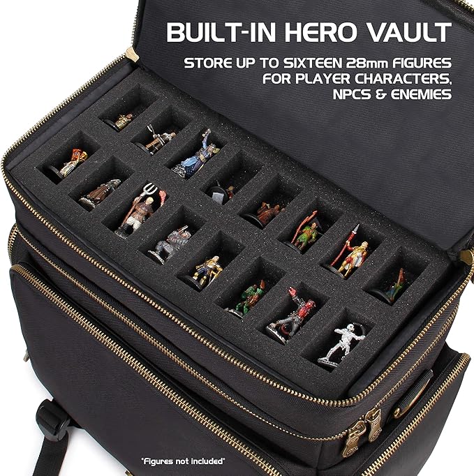 ENHANCE Tabletop DnD Bag - RPG Adventurer's Dungeons and Dragons Accessories Bag with Miniatures Storage, Mat Holder, DnD Dice & Token Pockets, Fits 4-8 Books, DM's Guide, Player's Handbook (Black)