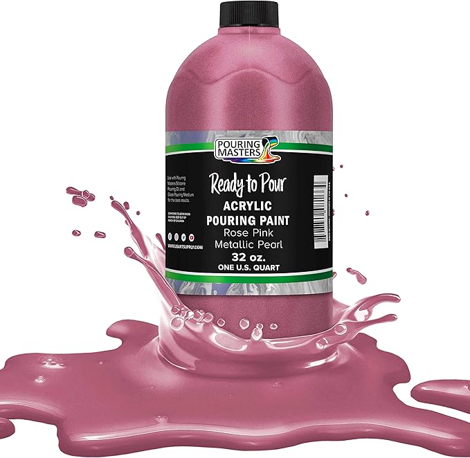 Pouring Masters Rose Pink Metallic Iridescent Pearl Ready to Pour Acrylic Pouring Paint - Premium 32-Ounce Pre-Mixed Fluid Acrylic Paint - Fluid Art Supplies for Canvas, Wood, Paper, Tile & Rocks
