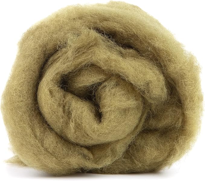 Desert Breeze Distributing Maori Wool Carded Batting, 100% Natural New Zealand Wool Made by DHG in Italy for Needle Felting, 3.5 OZ, 27 Micron, Color Olive Green