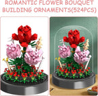 Flower Bouquet Building Kit, 524 Pcs Mini Bricks Building Blocks Sets, Forever Rose Decorated Flower with Dust Cover, Valentine's Day Gifts for Her Mom Women (Rose Flower)