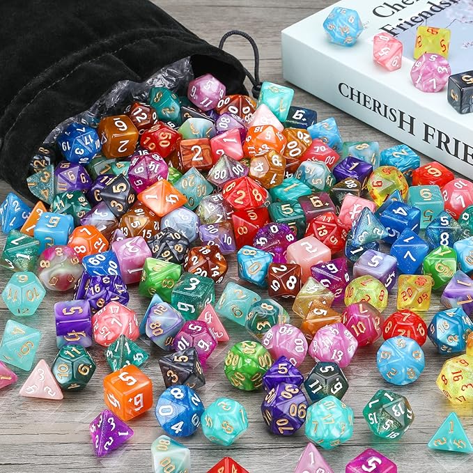 DND Dice Set, 25 X 7 (175 Pieces) Polyhedral D&D Dice Set Three-Color, Two-Color and Monochrome Dice for Dungeons and Dragons with 1 Black Bags