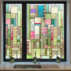 3D Stained Glass Window Privacy Film, Heat Control UV Blocking Static Cling Decorative Window Film for Bathroom,Front Door,Home Non Adhesive,Colorblock 23.6 x 35.4 inches