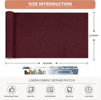 Fine Linen Fabric Patches, Self-Adhesive, Extra Large 12x40 Inch, Multi Color, for Sofa & Clothes Repair (Burgundy)