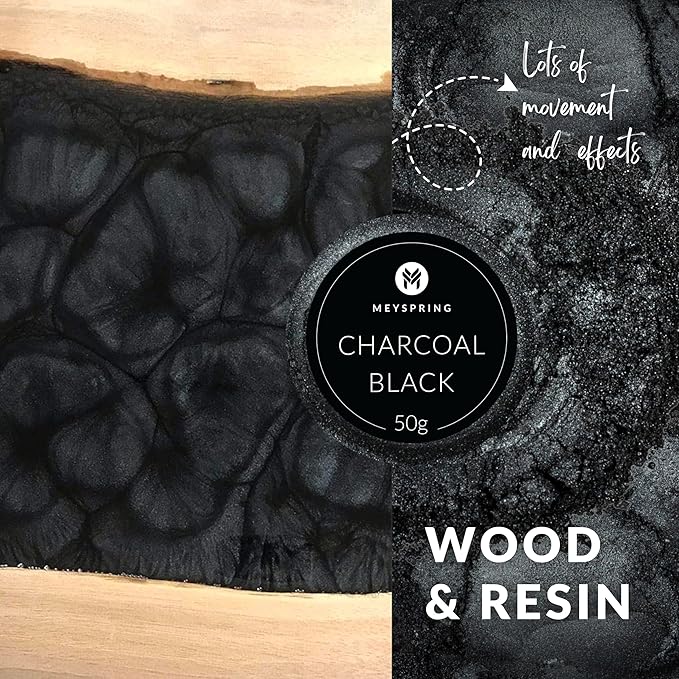 MEYSPRING Charcoal Black Mica Powder for Epoxy Resin - 50 Grams - Great for Resin Art and UV Resin - Epoxy Resin Color Pigment