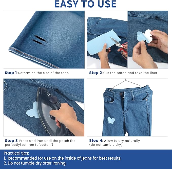 Denim Patches for Inside Jeans - Iron On Patches for Jeans - Jeans Patch for Repairing Pant Holes and Covering Imperfections, Large Size, 4 in. x 60 in.Indigo Blue