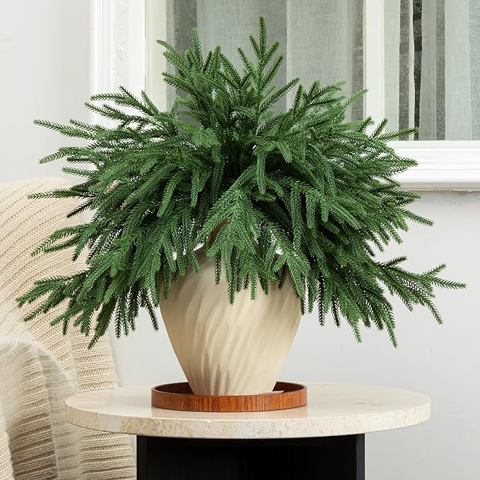 12 Pcs Artificial Norfolk Pine Branches - 18" Realistic Faux Christmas Greenery Stems Fake Evergreen Cedar Picks Winter Greens for Vase DIY Crafts Garland Wreath Indoor Outdoor Holiday Decor